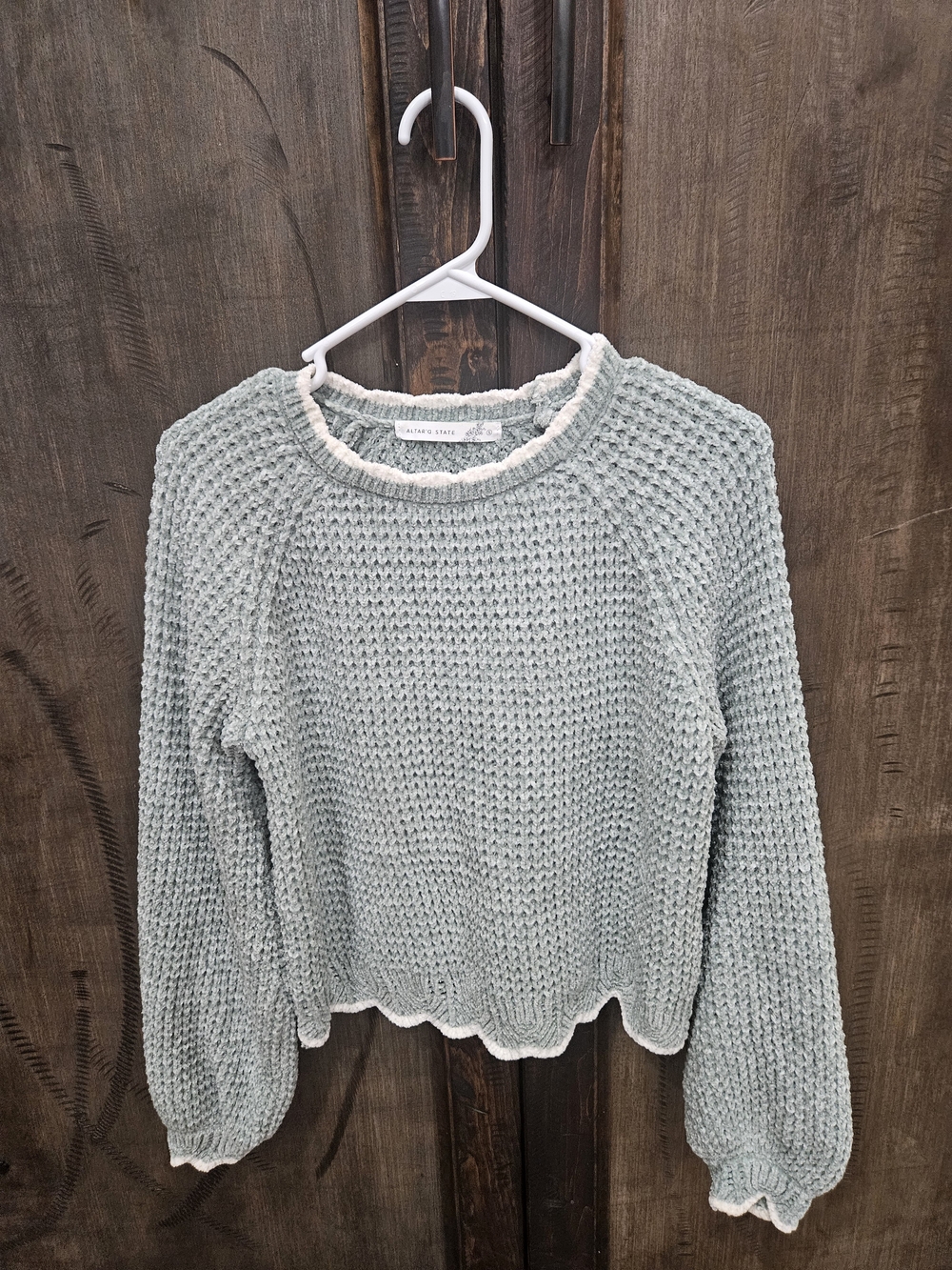 Altard State Mint Green Knit Sweater with Scallop Trim
